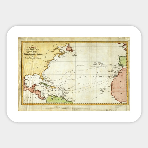 Vintage Christopher Columbus Voyage Map (1828) Sticker by Bravuramedia